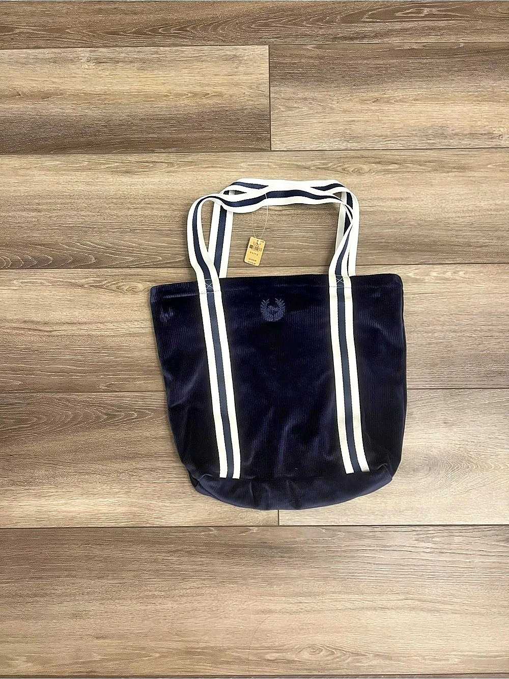 VS PINK Striped Corduroy Tote in Blue & White
